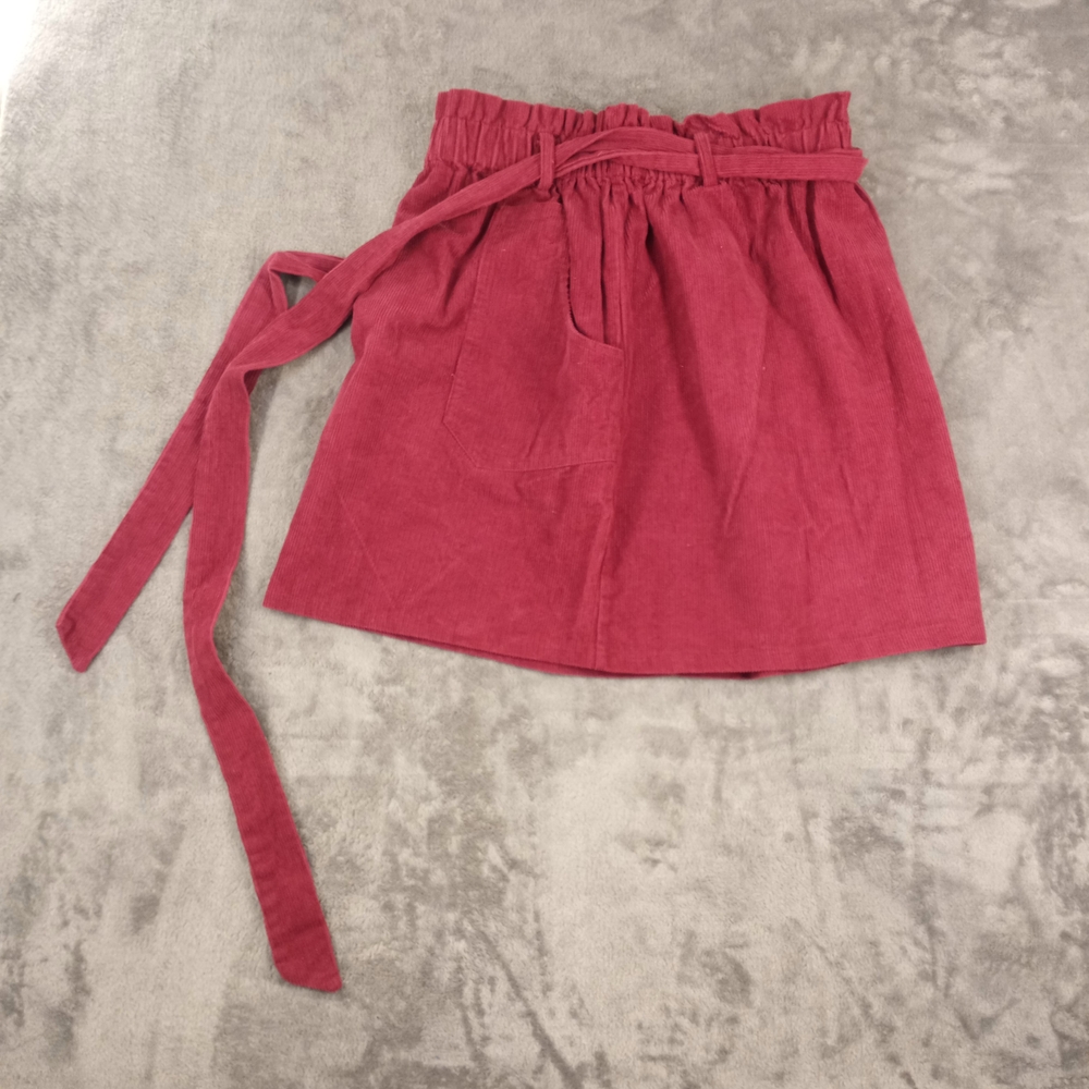 Kancy Cole Women’s Paperbag Waist Corduroy Mini Skirt -burgundy Size XL